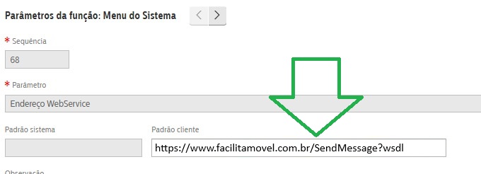 Tela de configuracao de integracao no Tasy